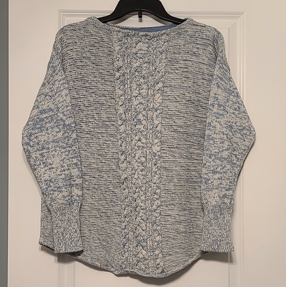 Chaps Women's Petite L Blue & White Cable Knit Sweater